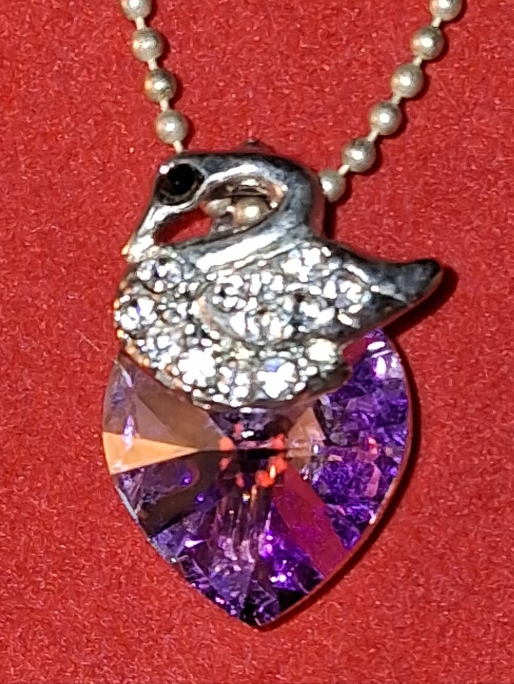 Vintage 18 K Gold Plated Cystal Swan Necklace 18" Long